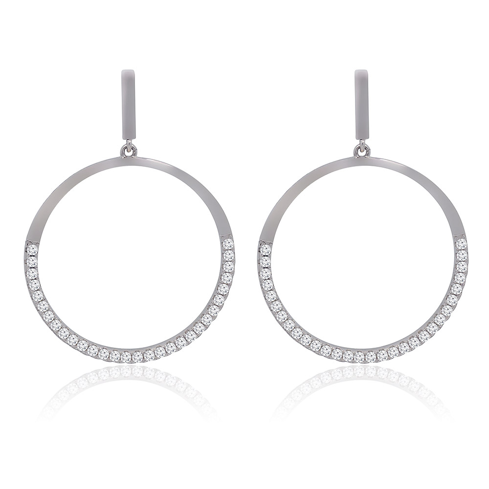 Open Round Drop Earrings in 925 sterling silver, featuring a circular design with sparkling cubic zirconia stones.