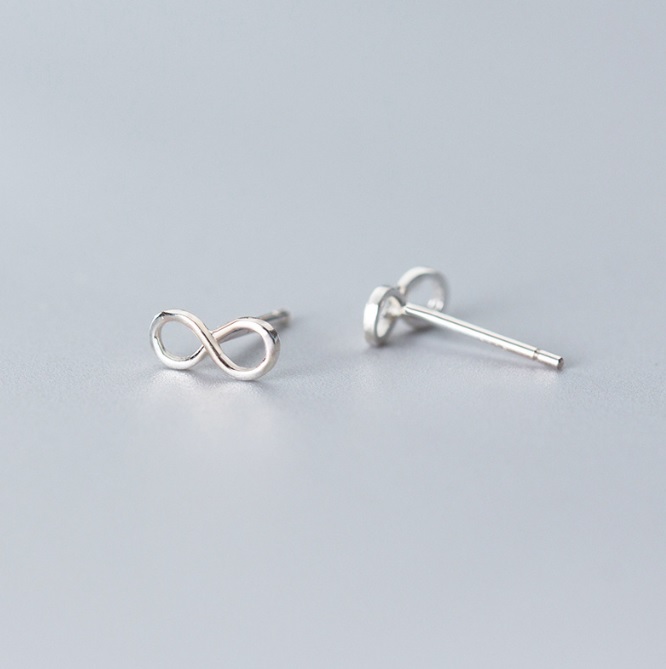 A pair of 925 Sterling Silver Infinity Earrings with a polished finish, showcasing the timeless infinity symbol design. These earrings feature a secure post closure.