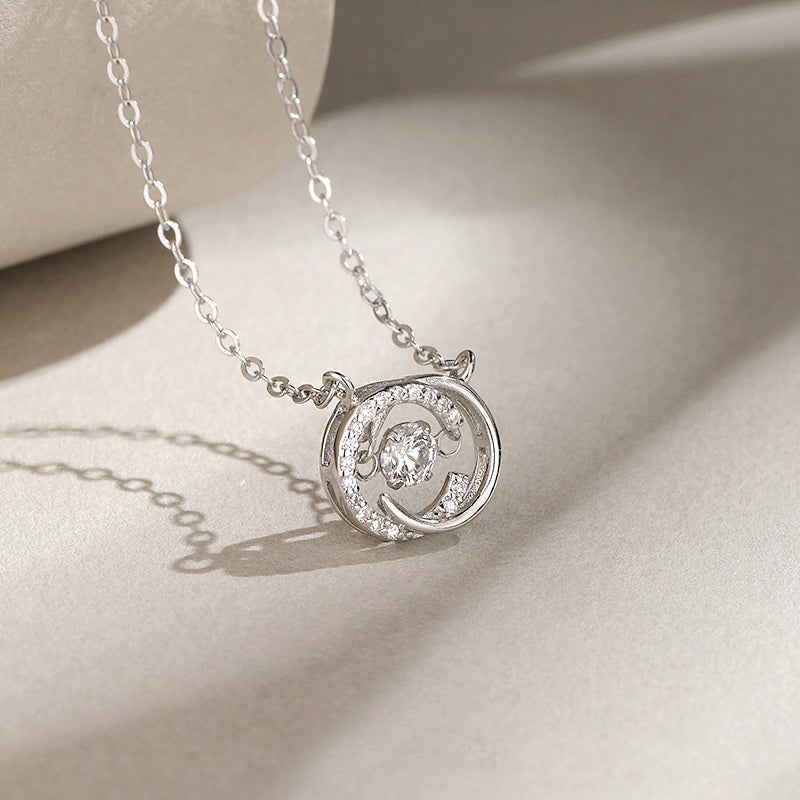 Front view of the 925 Sterling Silver Jump Love Double C Pendant Necklace, highlighting its polished finish and elegant design.