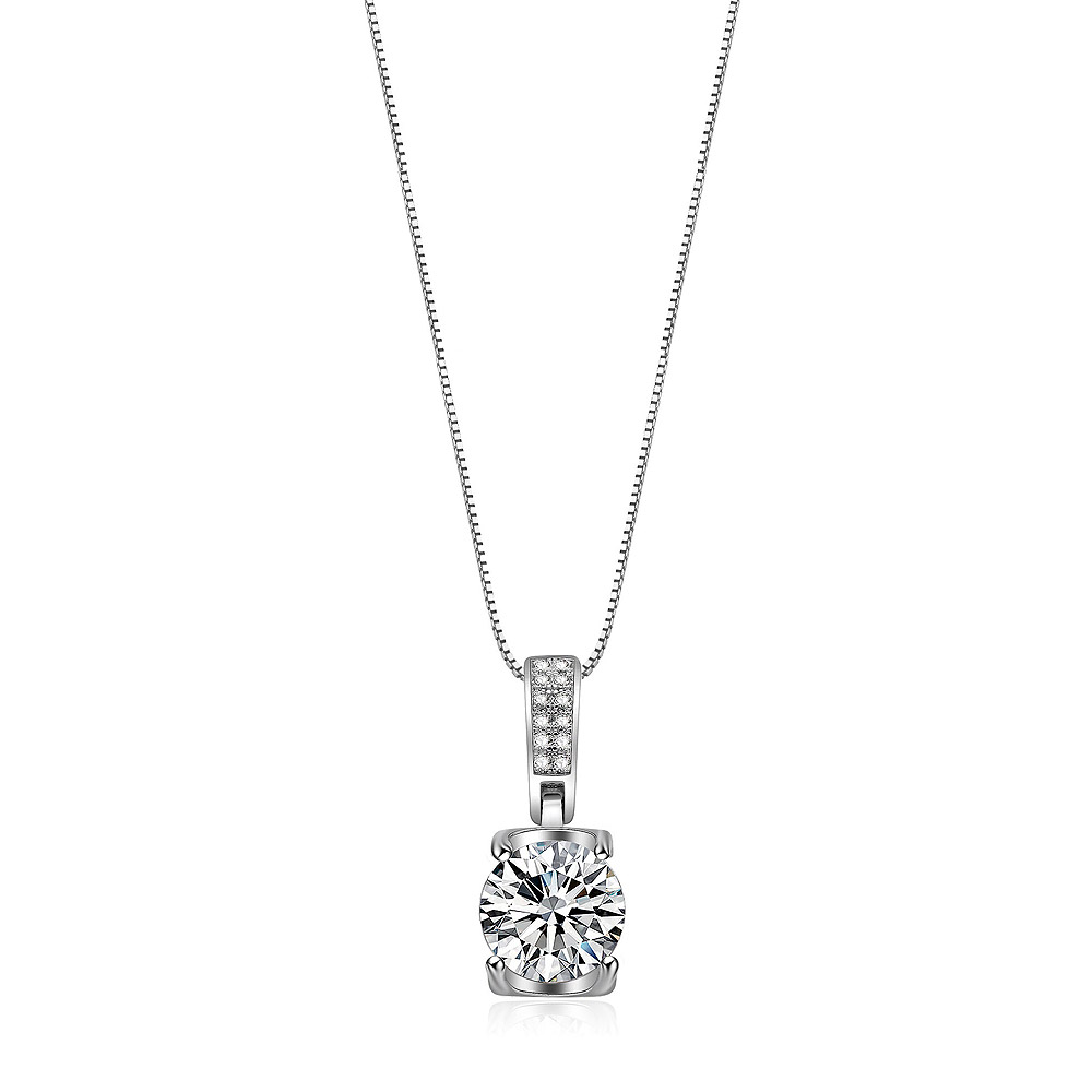 Altar Promised Necklace featuring a large 8mm cubic zirconia solitaire pendant on a silver chain.