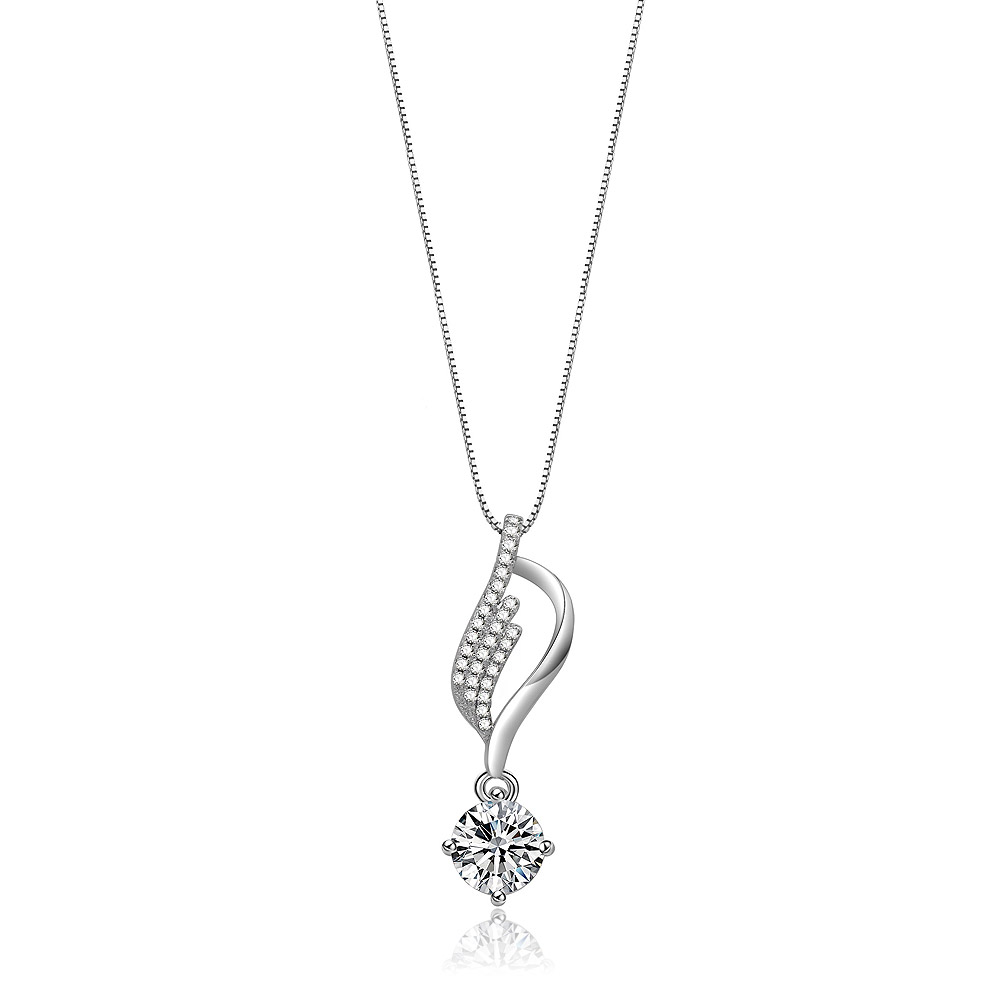 Front view of the One Blissful Journey Necklace, showcasing its rhodium-plated finish and sparkling cubic zirconia pendant on a white background.