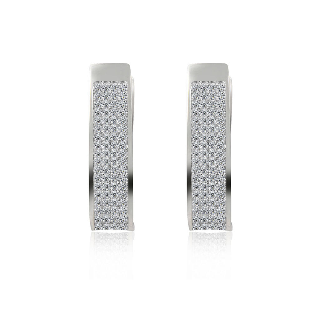 A pair of Large Oval CZ Huggie earrings, featuring a rectangular shape and a surface fully studded with sparkling cubic zirconia stones.