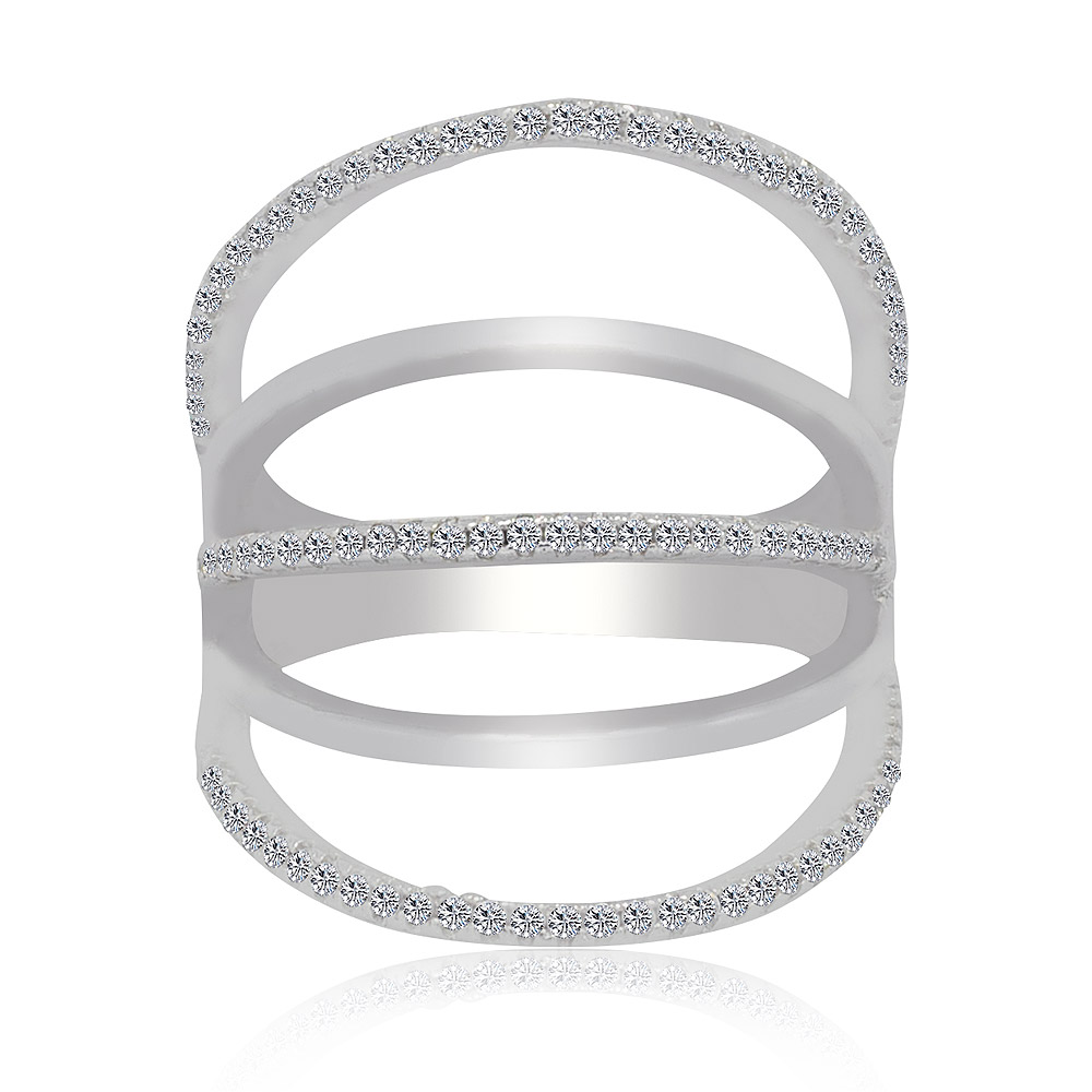 The Armor Me Chic Ring featuring a contemporary double-band design with pave cubic zirconia accents on a rhodium-plated finish.