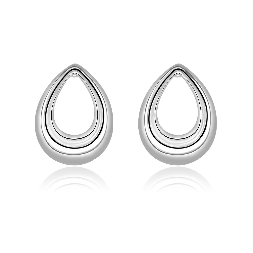 A pair of High Polished Tube Click Hoops Dainty Earrings, featuring a modern silver teardrop shape with a hollow, double-layered design.