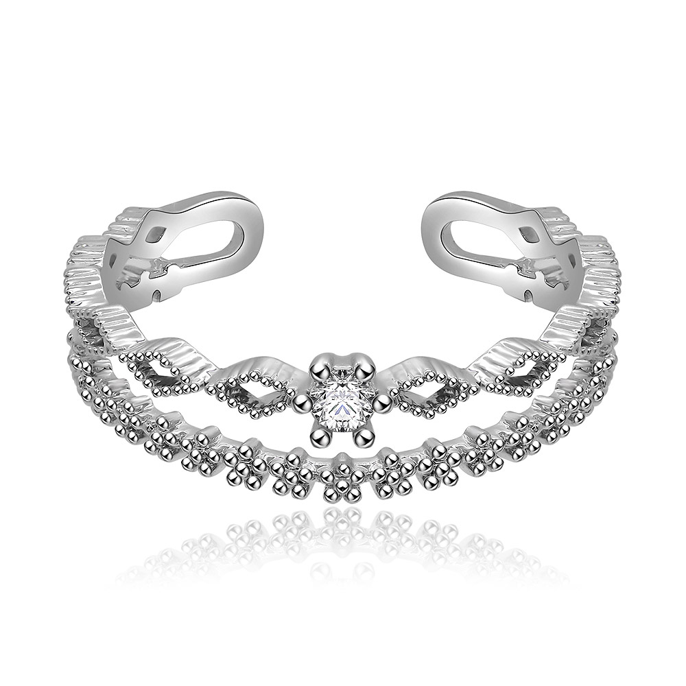 Front view of the Petite Stackable Ultra-thin Ring in a silver-tone finish, highlighting its central cubic zirconia and delicate band design.
