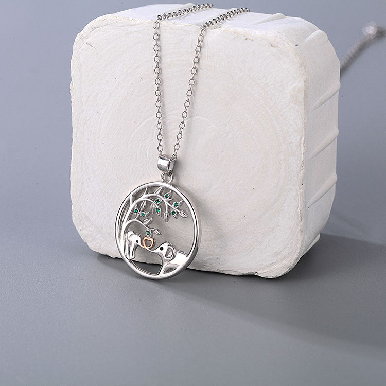 A beautiful 925 sterling silver necklace set featuring elephant pendants, symbolizing the mother-daughter bond.