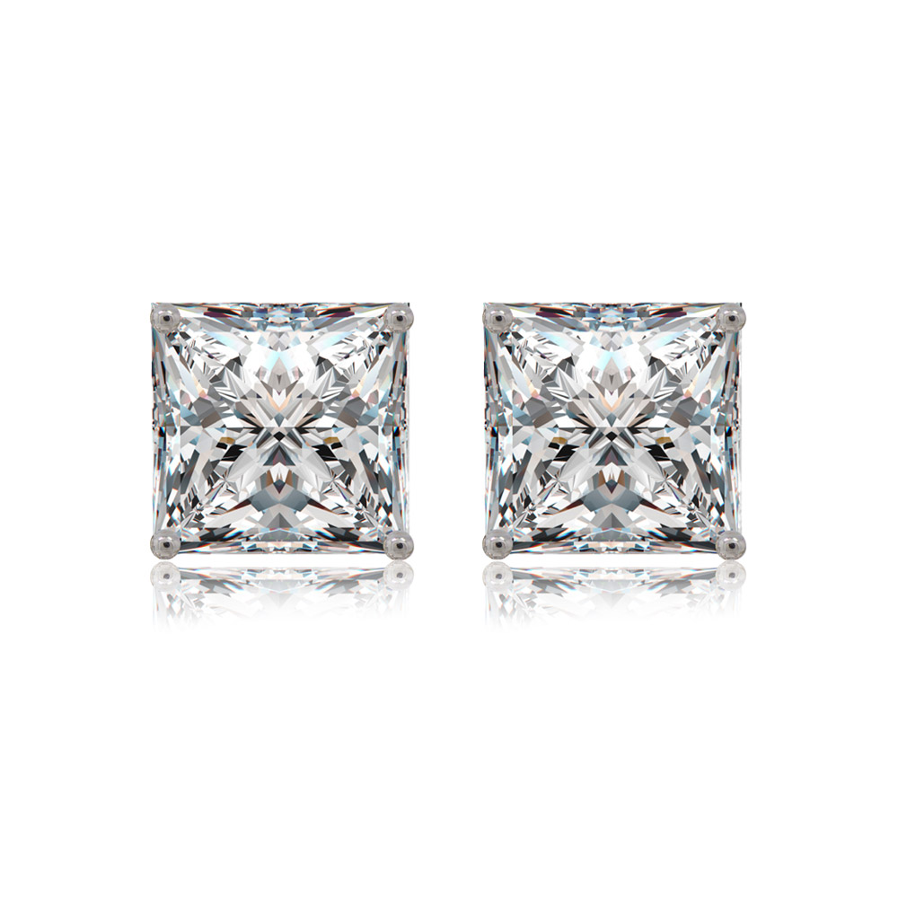 Front view of the 8MM Square White CZ Stud Earrings, highlighting the brilliant square-cut cubic zirconia in a rhodium-plated brass setting.