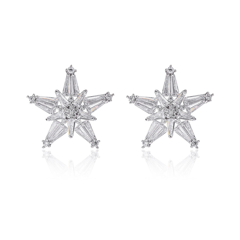A pair of Dainty Star Stud Earrings with sparkling cubic zirconia, showcasing their five-pointed star design against a clean background.