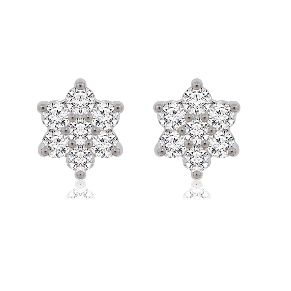 A pair of Twinkle Star Stud Earrings, rhodium-plated and adorned with sparkling clear cubic zirconia gemstones, shown on a white background.