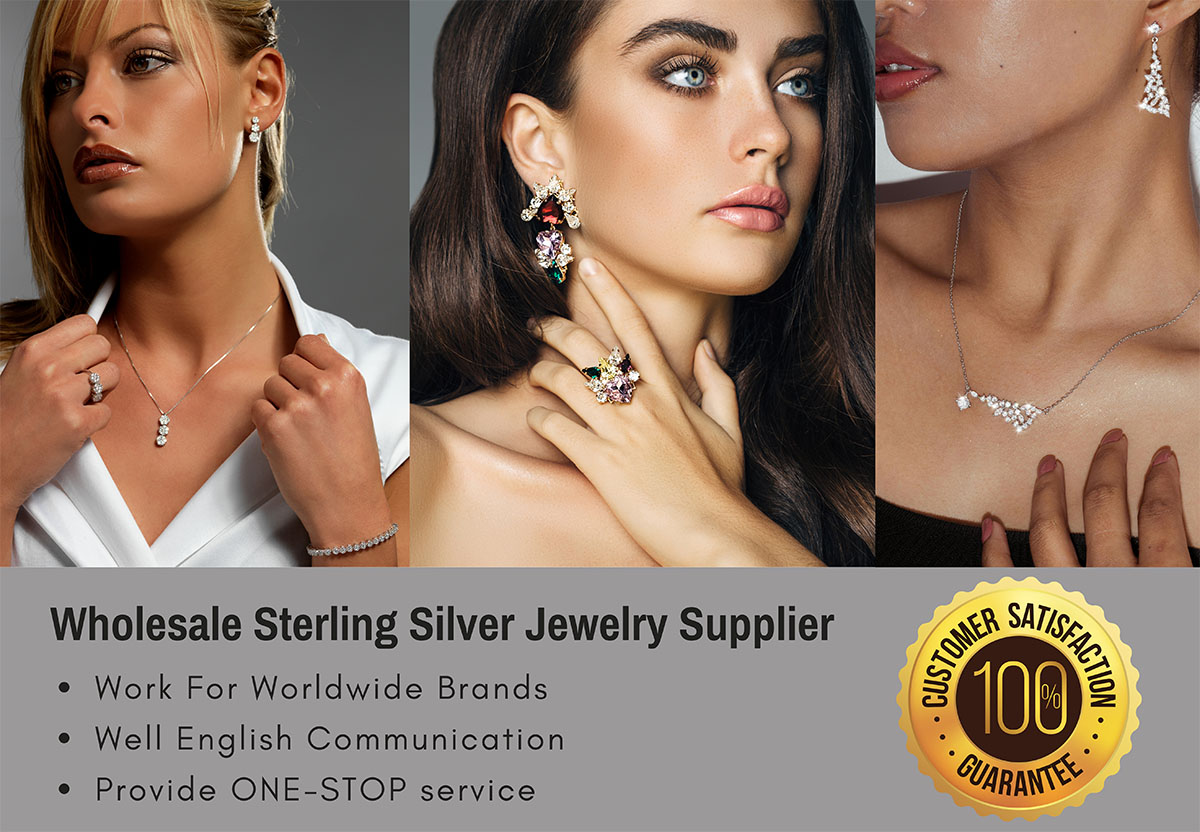 Promotional banner for JR Fashion Accessories, a wholesale supplier of 925 sterling silver jewelry, highlighting one-stop service and customer satisfaction.