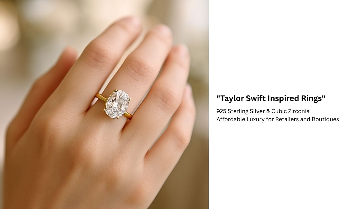 A stunning Taylor Swift inspired engagement ring featuring a brilliant oval-cut cubic zirconia set in 925 sterling silver, showcased on a reflective surface.