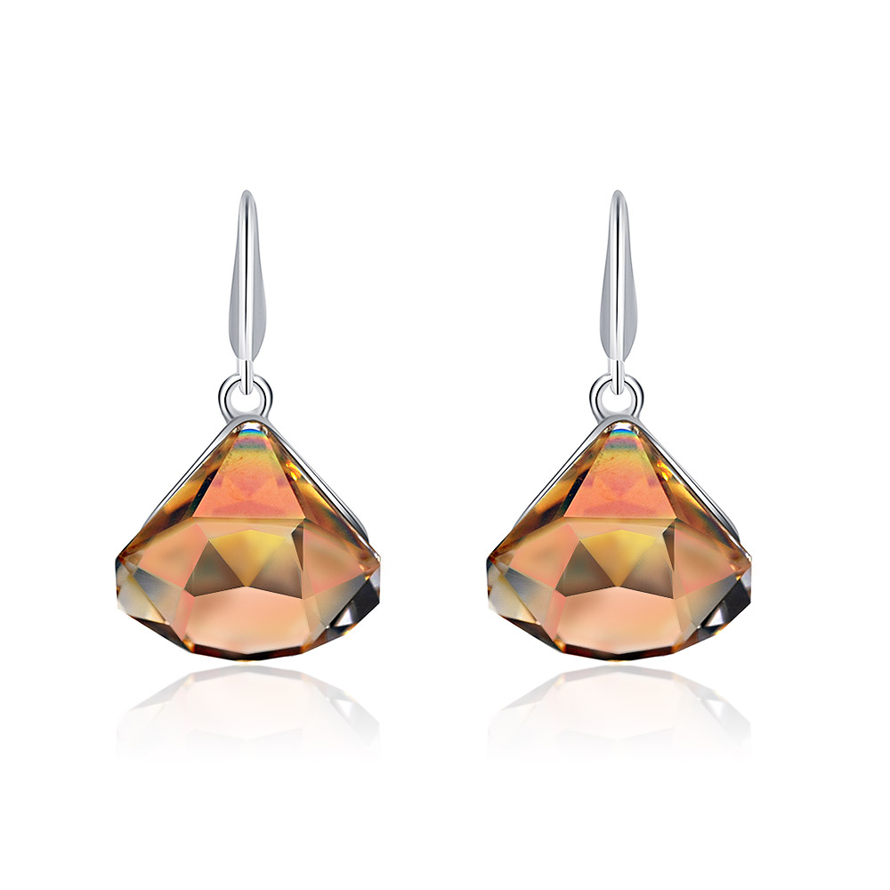 Swarovski Golden Energic Hook Earrings featuring a teardrop-shaped, geometric-cut crystal on a 925 sterling silver, rhodium-plated hook.