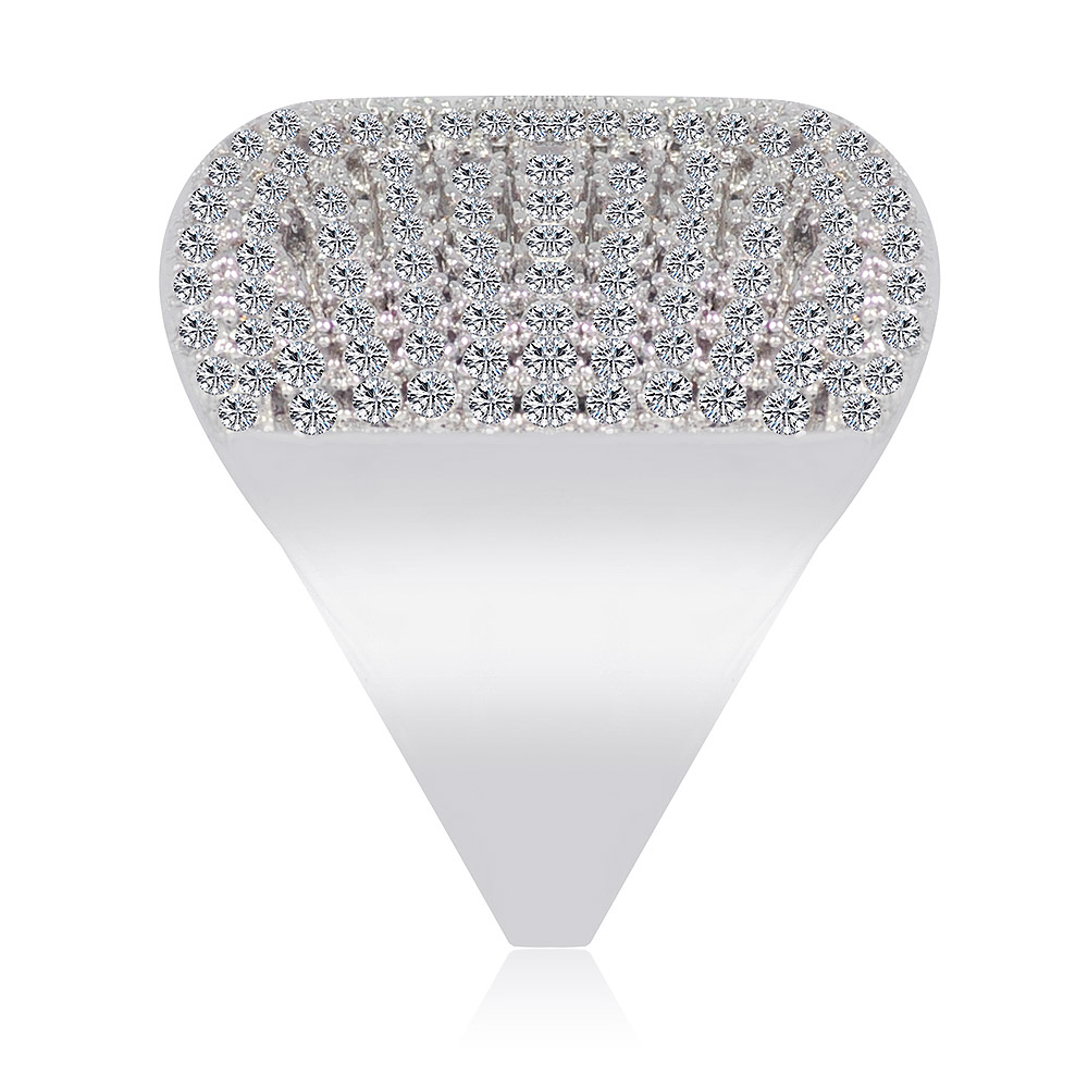 A close-up of the Captured Ring Finger, showing the intricate teardrop design encrusted with sparkling cubic zirconia stones on a rhodium-plated adjustable band.