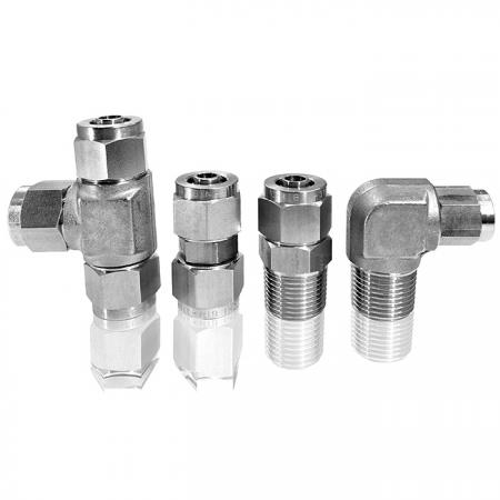 Rapid Pneumatic Fittings - 316 / 304 stainless steel Rapid Pneumatic Fittings shows Union Tee, Union, Male Connector, and Male Elbow.