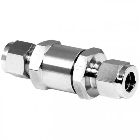 Válvula de retención de tubo - La válvula de retención de doble férula de acero inoxidable permite ajustar la presión.