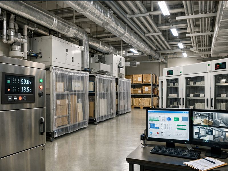 Integrated environmental control systems implemented in real-world sites, ensuring long-term stability and safety for collection and storage environments.