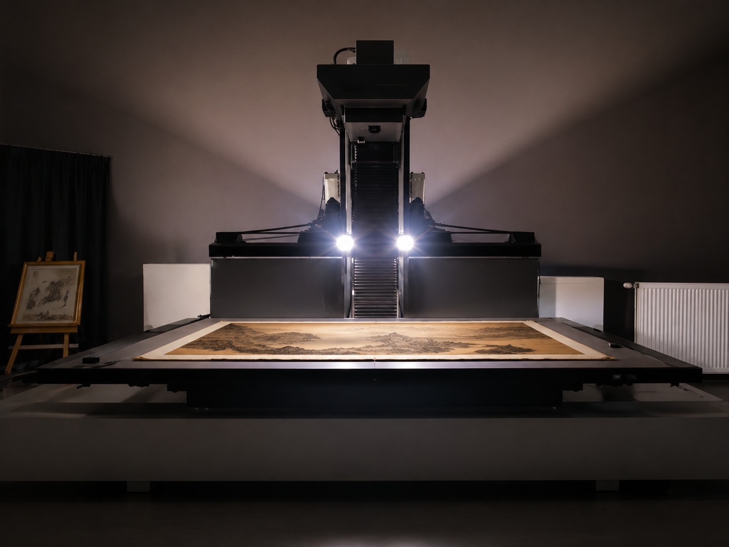 Artifact scanning system featuring a non-contact scanning design, equipped with directional professional lighting to accurately capture fine textures, tonal gradation, and true material characteristics.