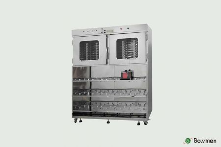 多用途光罩储存氮气柜上方储存单片光罩盒及晶圆传送盒(FOUP)设计，下方储存5片装的POD，提供优越的存放解决方案。