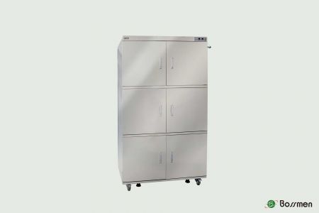 Windowless Six-Door Nitrogen Cabinet - Provides a stable low-humidity environment for moisture-sensitive items.