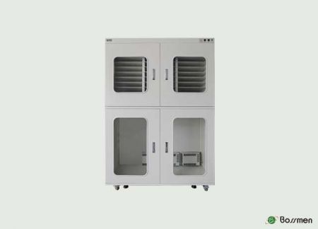 四门防潮柜 - 四门抽屉式防潮柜，除湿主机先进的形状记忆合金除湿技术，并且通过CE安全规范认证，安全有保障。