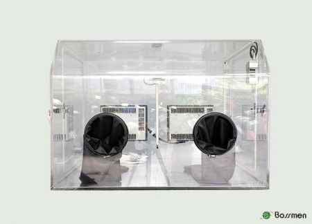 กล่องถุงมือความชื้น 1% ~ 40% RH - กล่องถุงมือกันฝุ่นที่มีความชื้นต่ำพร้อมการควบคุมความชื้นที่ปรับได้.