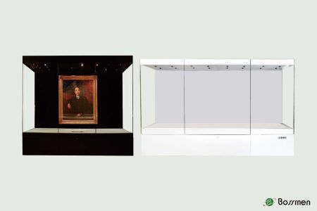 Pollout Flush Sliding Display Case - Manual front-opening design for easy setup; fully customizable dimensions.