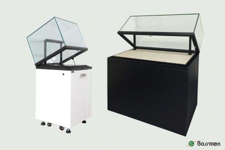 Lift-up Opening Display Case - Air-pressure support ensures smooth opening for effortless exhibit changes, maintaining optimal display performance.