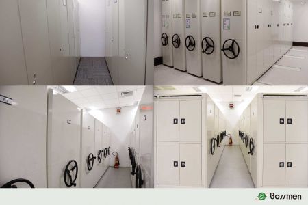 Mobile Shelving System-Door Type - The mobile cabinet features a hinged door design for easy access and convenient item retrieval.