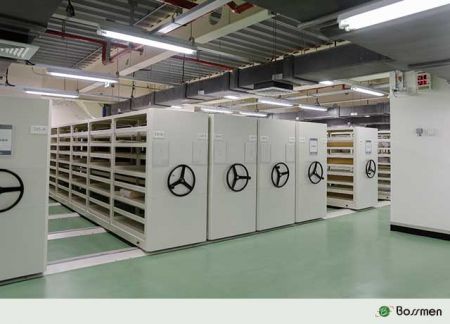 层板型移动柜 - 利用移动柜系统,博物馆能够最大化储存空间,这些柜子通过在单一通道内的移动,显著提高储存容量,同时有效保护文物、档案管理,并优化文物管理空间。