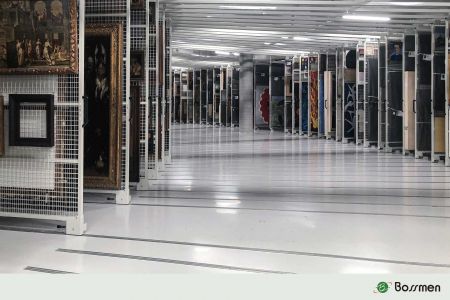 Track-Mounted Sliding Art Rack - Our Top and Bottom Track Art Rack boasts a unique design that ensures stability and minimizes vibrations.