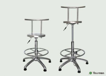 不锈钢靠背工作椅 - 具靠背、旋转与升降功能,设计灵活,适合多场景工作需求。