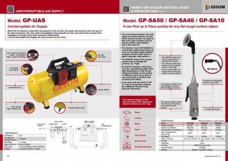GP-UAS Fornitura d'aria ininterrotta, GP-SA/SB Ventosa per sollevamento ad aria e pistola ad aria compressa