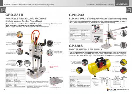 Machine de forage humide GPD-231B, Support de forage GPD-233, Alimentation en air ininterrompue GP-UAS