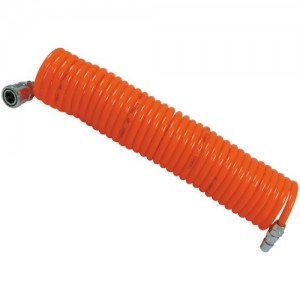 Tubo flessibile in poliuretano a spirale per aria compressa (5 mm di diametro interno x 8 mm di diametro esterno x 12 m) con 1 tappo in ferro e 1 presa in ferro (Tipo Nitto)