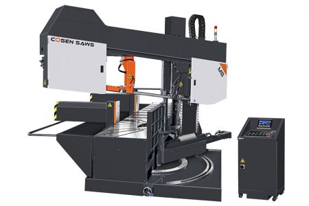 Machine de coupe d'angle à double onglet de 800 mm x 500 mm, de 30 degrés à 150 degrés pour les matériaux de structure - Affichage Outlook de la scie à ruban à double pivotement, coupe d'angle