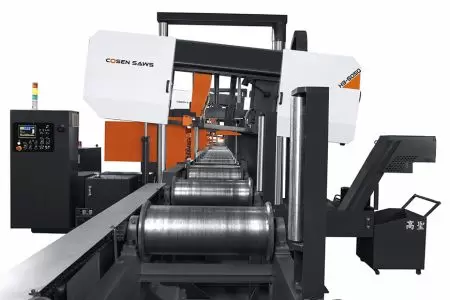 Mesin Bandsaw 500mm x 550mm dengan sistem pemotongan yang disesuaikan Tampak Depan