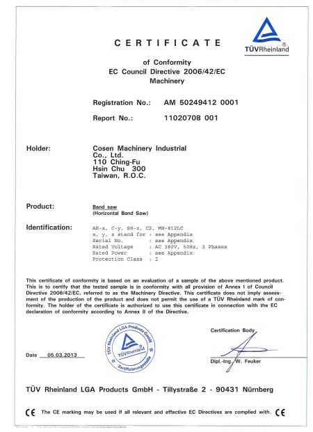 A Cosen é certificada na Conformité Européenne (CE) pela TUV.