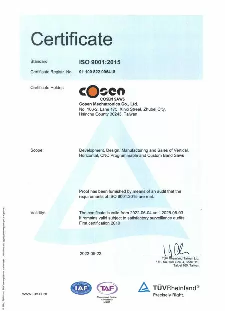 A Cosen é certificada ISO-9001 em sistema de gestão de qualidade pela TUV.