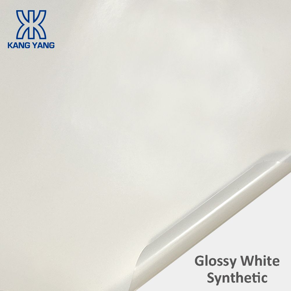 Glossy White Synthetic Label with Rubber (Freezer) Adhesive