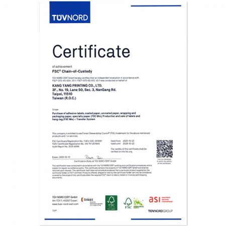 FSC® certified label - Kang Yang is proud to be FSC® certified, supporting forest stewardship for future generations.