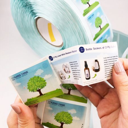 Booklet labels attached to products serve as an alternative to conventional brochures.