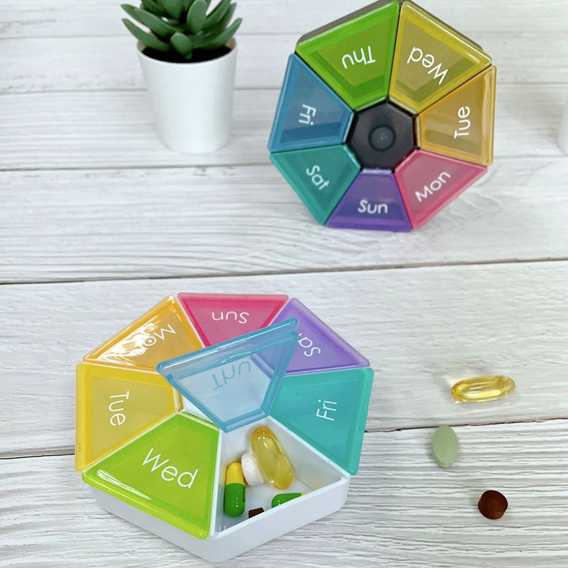 Medication Box Sample Weekly Pill Organizer , 7 Day Pills Container, Round Medicine Organizer ...