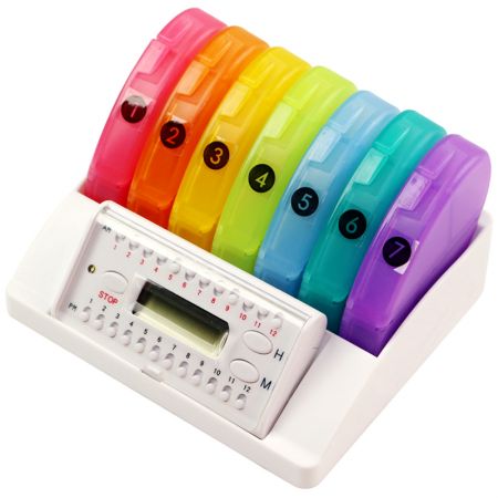 Oval 28 Grids Pill Medication Reminder Organizer with Alarm & Portable Tray
