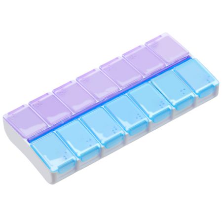 Caixa de armazenamento de medicamentos semanal de 14 grades com Braille - Aparência do estojo de pílulas Braille