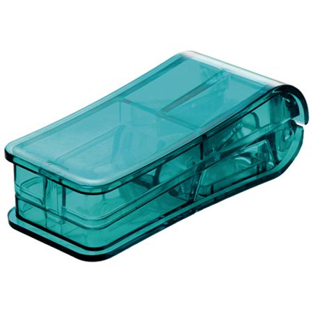 Professionele Pillensplitser met RVS Mes voor het Halveren van Kleine of Grote Pillen, Veilige Medicijnsnijder, Medicatie Vitamineverdeler, Schoon Snijden - Uiterlijk van de Geprinte Pillensplitser