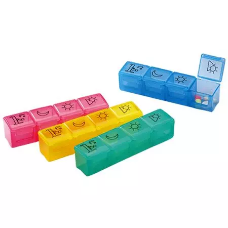 Dimensioni della custodia per pillole 11,8 x 3,0 x 3,0 cm.