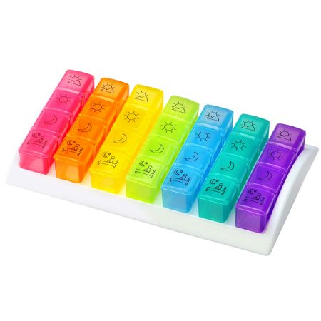 Wekelijkse 7 Dagen 28 Compartimenten Medicijn Doos met Dienblad, 7 Dagen Pillen Dispenser 4 Keer per Dag, Medicijn Organizer Doos voor Vitamine, Visolie - Kleurrijke Geprinte Pillendoos Uiterlijk