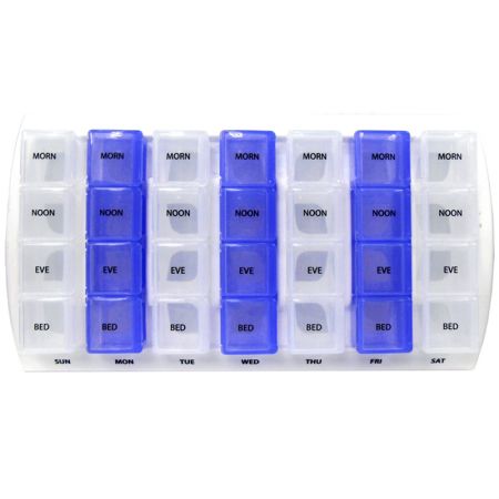 Changement de couleur de la boîte à pilules avec 28 compartiments.