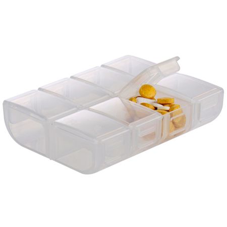 Capacidade da caixa de pílulas com 8 compartimentos.