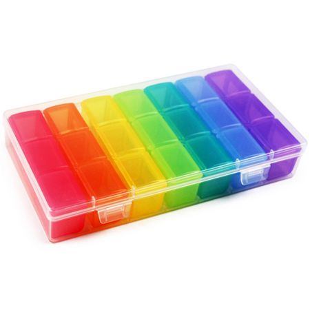 Caixa organizadora de comprimidos com 21 compartimentos para 7 dias, dispensador de comprimidos para 3 vezes ao dia, caixa organizadora de medicamentos para vitaminas e óleo de peixe. - Aparência do Estojo de Pílulas para 3 vezes ao dia.